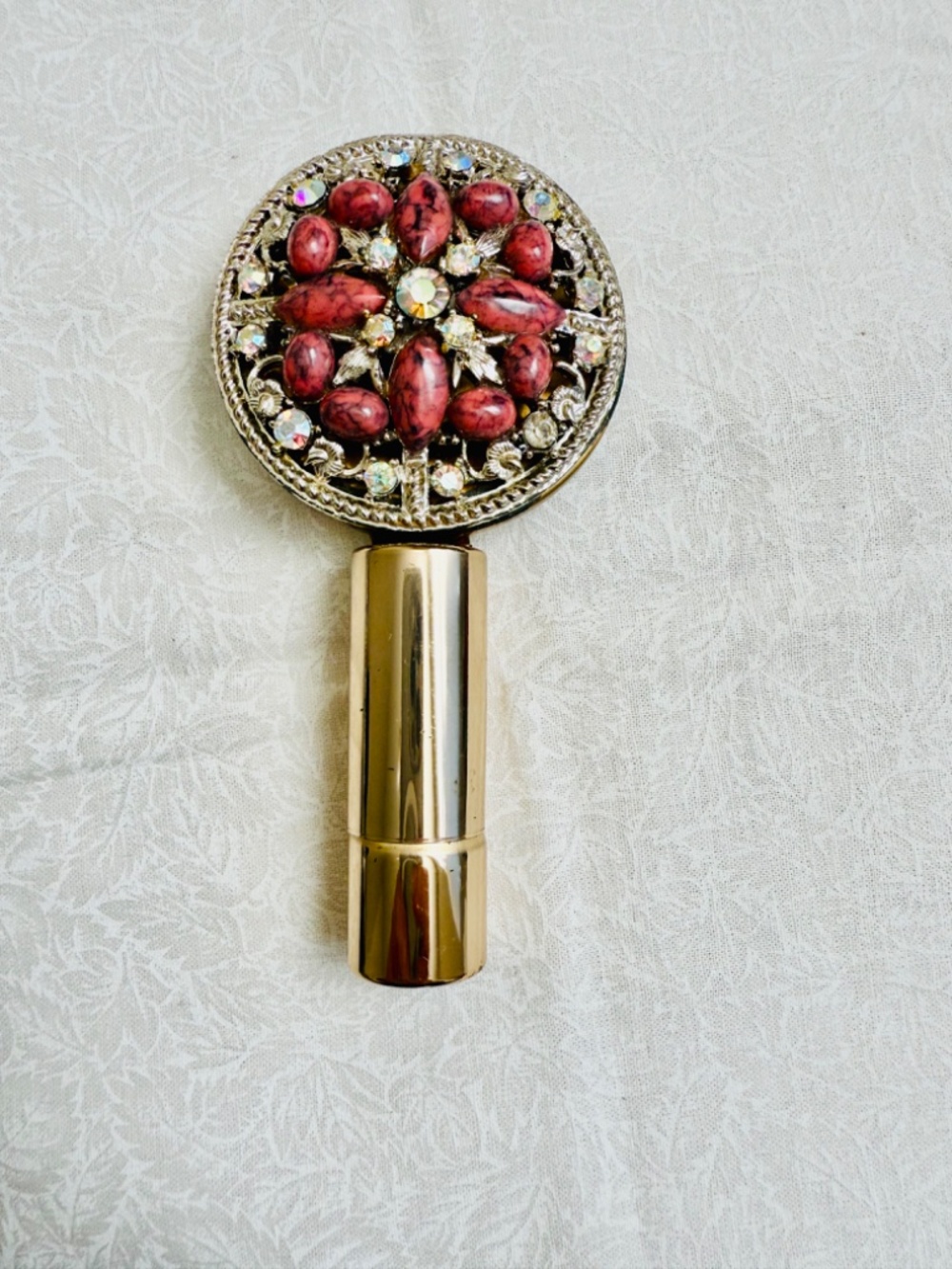 Vintage Lipstick with Jeweled Folding Mirror VGC Rhinestones